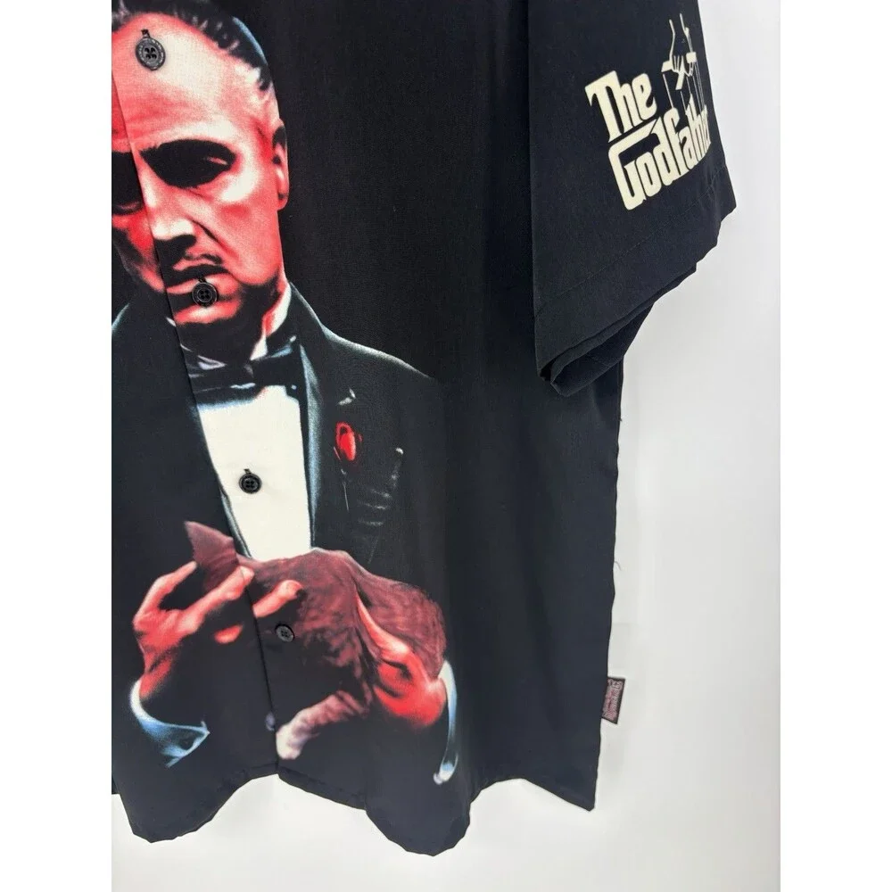 Vtg Y2K Dragonfly The Godfather Movie Graphic Bowling Shirt L Black NWOT Rare